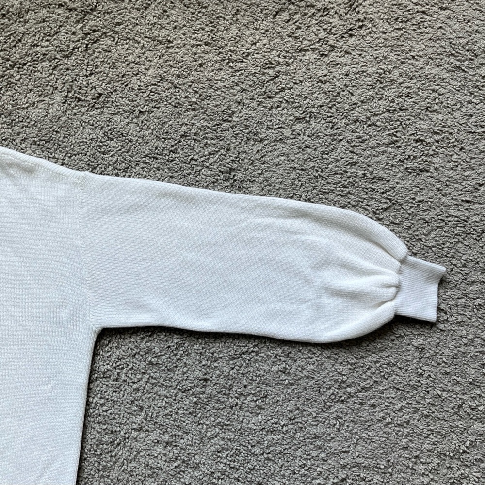 Loft White Ribbed Split Neck Balloon Sleeve Pullover Sweater Size M - Picture 4 of 6